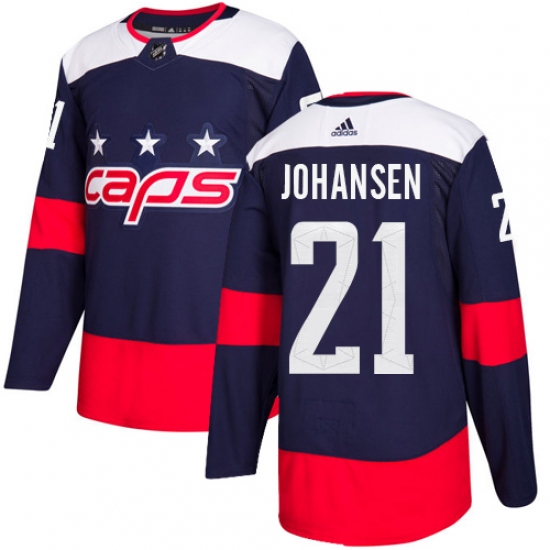 Youth Adidas Washington Capitals #21 Lucas Johansen Authentic Navy Blue 2018 Stadium Series NHL Jersey - Ujersey