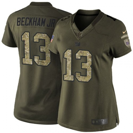 Women's Nike New York Giants #13 Odell Beckham Jr Elite Green Salute to Service NFL Jersey - Ujersey