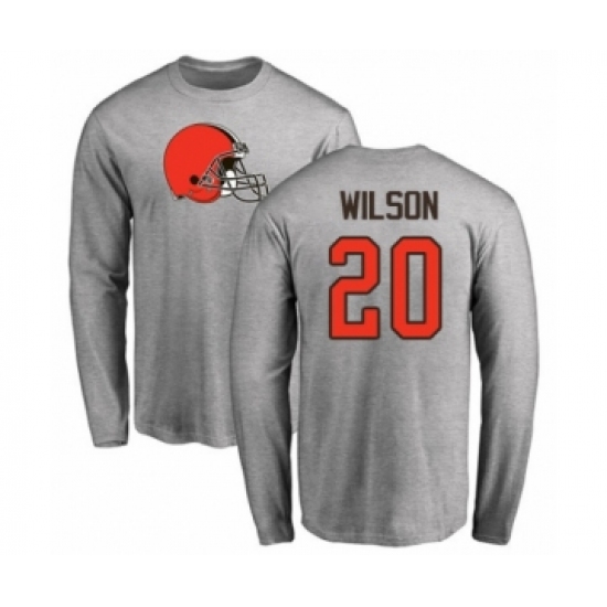Football Cleveland Browns #20 Howard Wilson Ash Name & Number Logo Long Sleeve T-Shirt - Ujersey