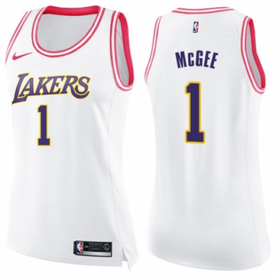 Women's Nike Los Angeles Lakers #1 JaVale McGee Swingman White/Pink Fashion NBA Jersey - Ujersey