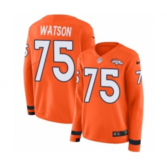 Women's Nike Denver Broncos #75 Menelik Watson Limited Orange Therma Long Sleeve NFL Jersey - Ujersey