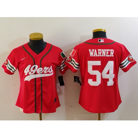 Women's San Francisco 49ers #54 Fred Warner Red Mexico Cool Base Stitched Baseball Jersey - Ujersey