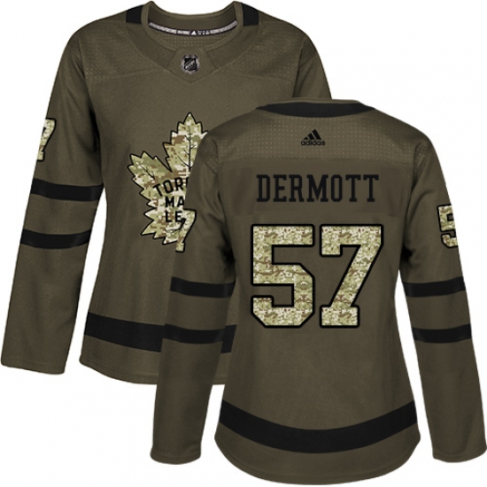 Women's Adidas Toronto Maple Leafs #57 Travis Dermott Authentic Green Salute to Service NHL Jersey - Ujersey