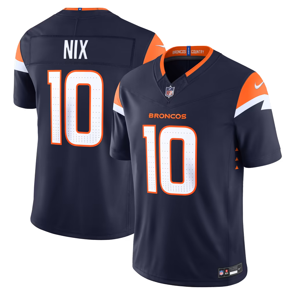 Men's Denver Broncos Bo Nix Nike Navy Alternate Vapor F.U.S.E. Stitched Limited Jersey - Ujersey