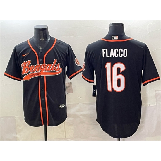 Men's Cincinnati Bengals #16 Joe Flacco Black With Cool Base Stitched Baseball Jersey - Ujersey