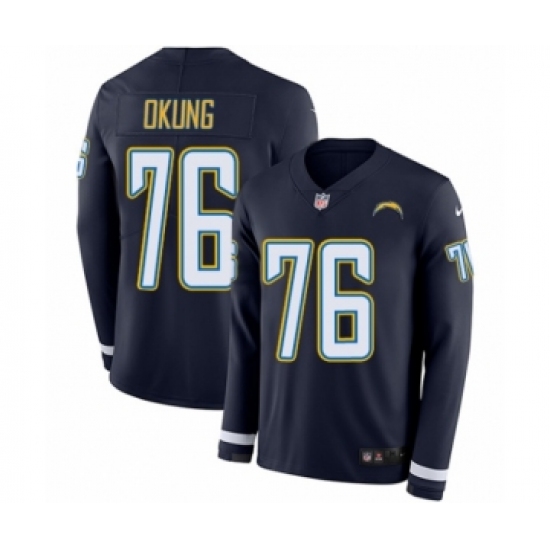 Men's Nike Los Angeles Chargers #76 Russell Okung Limited Navy Blue Therma Long Sleeve NFL Jersey - Ujersey