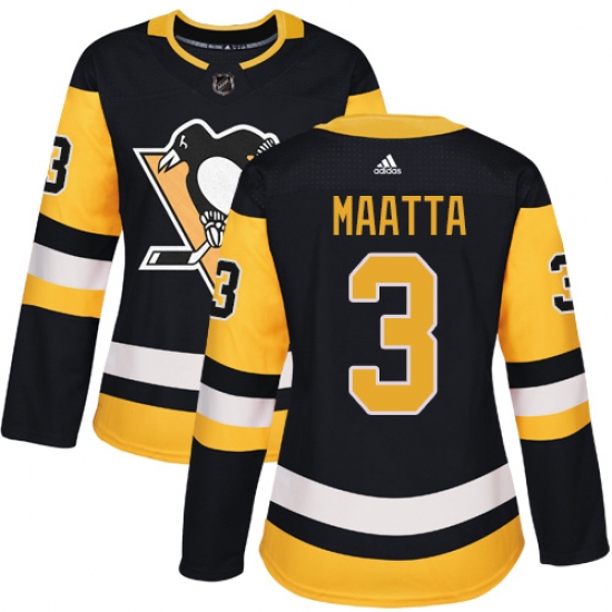 Women's Adidas Pittsburgh Penguins #3 Olli Maatta Authentic Black Home NHL Jersey - Ujersey