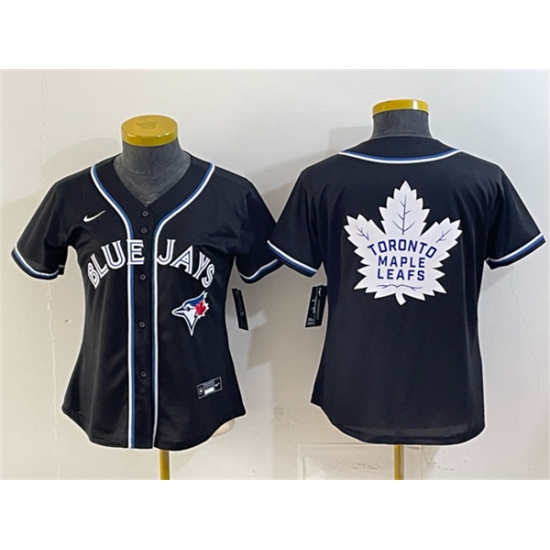Women's Toronto Blue Jays & Leafs With White Leafs Logo 2026 Fashion Replica Black Out Stitched Baseball Jersey(Run Small)