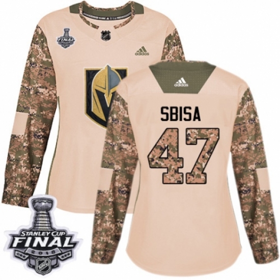 Women's Adidas Vegas Golden Knights #47 Luca Sbisa Authentic Camo Veterans Day Practice 2018 Stanley Cup Final NHL Jersey - Ujersey