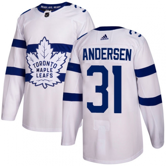 Youth Adidas Toronto Maple Leafs #31 Frederik Andersen Authentic White 2018 Stadium Series NHL Jersey