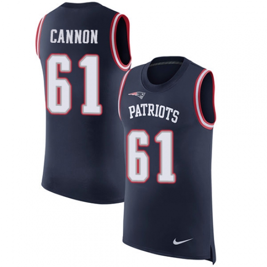 Men's Nike New England Patriots #61 Marcus Cannon Limited Navy Blue Rush Player Name & Number Tank Top NFL Jersey - Ujersey