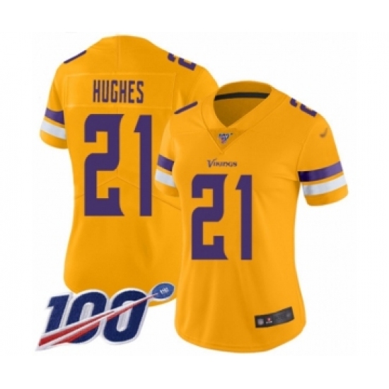 Women's Minnesota Vikings #21 Mike Hughes Limited Gold Inverted Legend 100th Season Football Jersey - Ujersey