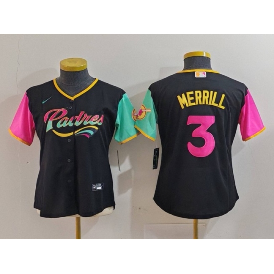 Women's San Diego Padres #3 Jackson Merrill Black City Connect Stitched Baseball Jersey(Run Small) - Ujersey