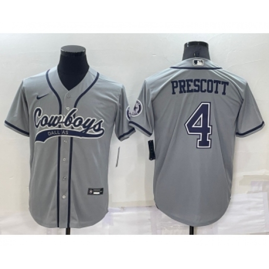 Men's Dallas Cowboys #4 Dak Prescott Grey Stitched Cool Base Nike Baseball Jersey - Ujersey
