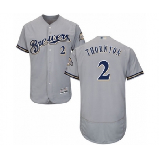 Men's Milwaukee Brewers #2 Trent Grisham Grey Road Flex Base Authentic Collection Baseball Player Jersey - Ujersey