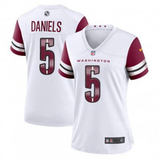Women Washington Commanders #5 Jayden Daniels White Burgundy 2024 Draft Stitched Jersey - Ujersey