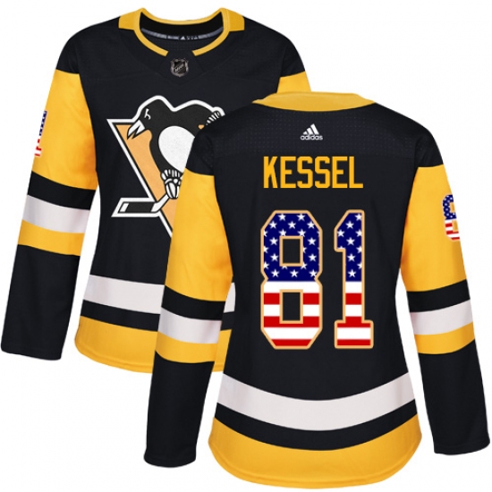 Women's Adidas Pittsburgh Penguins #81 Phil Kessel Authentic Black USA Flag Fashion NHL Jersey