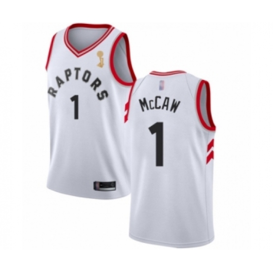 Women's Toronto Raptors #1 Patrick McCaw Swingman White 2019 Basketball Finals Champions Jersey - Association Edition - Ujersey