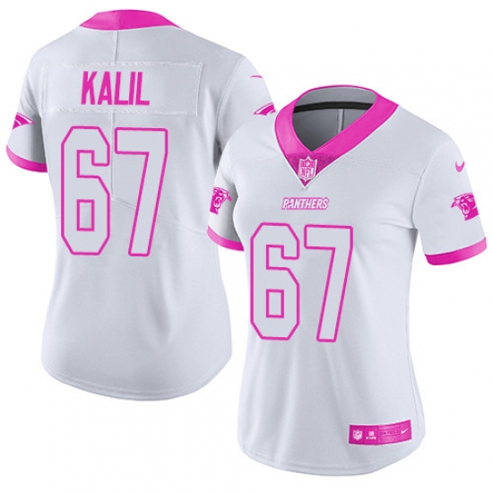 Women's Nike Carolina Panthers #67 Ryan Kalil Limited White/Pink Rush Fashion NFL Jersey - Ujersey