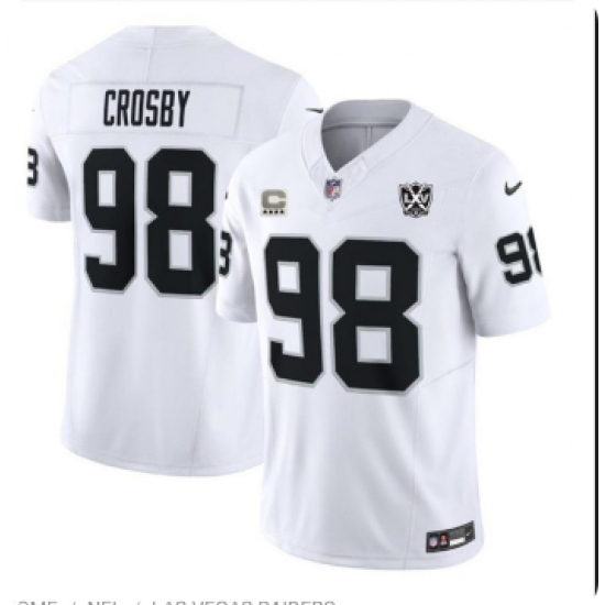 Men's Las Vegas Raiders #98 Maxx Crosby White 2024 F.U.S.E With Nevada Silver Stat And 3-Star C Stitched Football Jersey - Ujersey