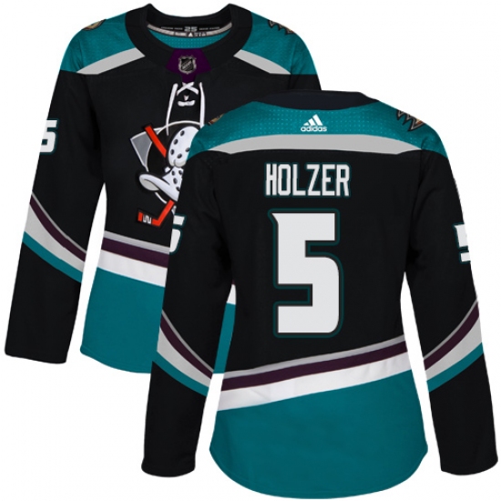 Women's Adidas Anaheim Ducks #5 Korbinian Holzer Authentic Black Teal Third NHL Jersey - Ujersey