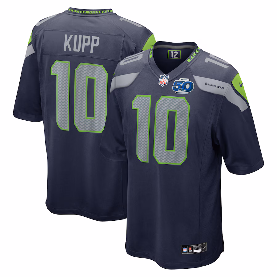 Men's Seattle Seahawks Cooper Kupp Nike College Navy Team 50th Season Game Jersey - Ujersey