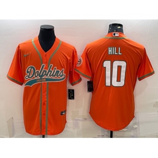 Men's Miami Dolphins #10 Tyreek Hill Orange With Patch Cool Base Stitched Baseball Jersey - Ujersey