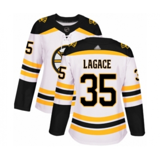 Women's Boston Bruins #35 Maxime Lagace Authentic White Away Hockey Jersey - Ujersey