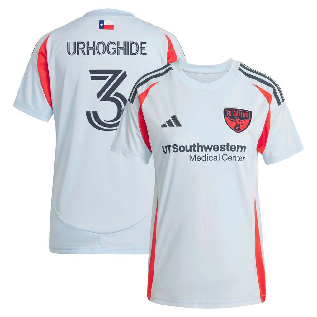 Women's FC Dallas Osaze Urhoghide adidas Light Blue 2025 The Inferno Kit Replica Jersey - Ujersey