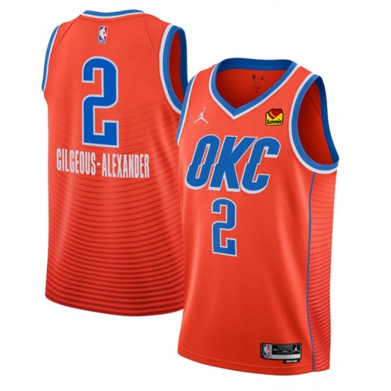 Men's Oklahoma City Thunder #2 Shai Gilgeous-Alexander Orange Statement Edition Stitched Basketball Jersey - Ujersey