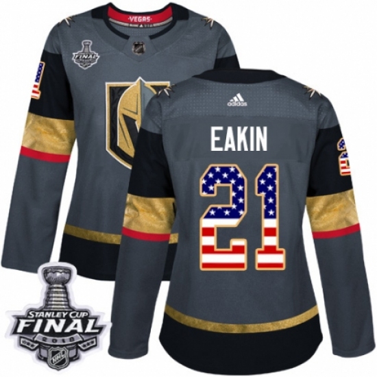 Women's Adidas Vegas Golden Knights #21 Cody Eakin Authentic Gray USA Flag Fashion 2018 Stanley Cup Final NHL Jersey - Ujersey
