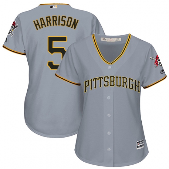 Women's Majestic Pittsburgh Pirates #5 Josh Harrison Replica Grey Road Cool Base MLB Jersey - Ujersey