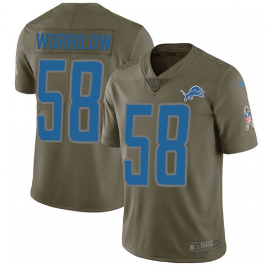 Youth Nike Detroit Lions #58 Paul Worrilow Limited Olive 2017 Salute to Service NFL Jersey - Ujersey
