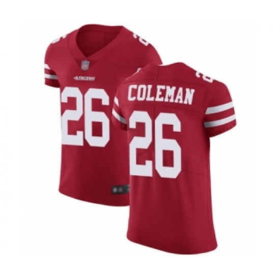 Men's San Francisco 49ers #26 Tevin Coleman Red Team Color Vapor Untouchable Elite Player Football Jersey - Ujersey