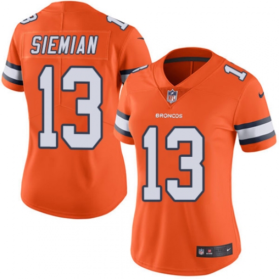 Women's Nike Denver Broncos #13 Trevor Siemian Elite Orange Rush Vapor Untouchable NFL Jersey - Ujersey