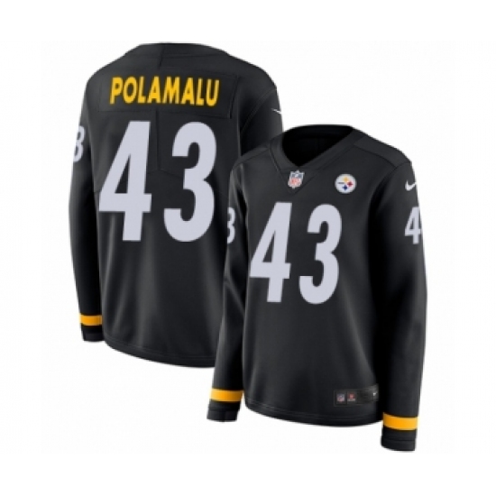 Women's Nike Pittsburgh Steelers #43 Troy Polamalu Limited Black Therma Long Sleeve NFL Jersey - Ujersey