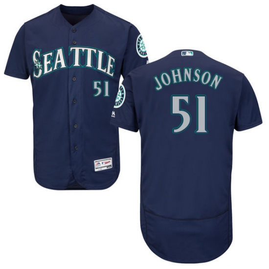 Men's Majestic Seattle Mariners #51 Randy Johnson Navy Blue Alternate Flex Base Authentic Collection MLB Jersey - Ujersey
