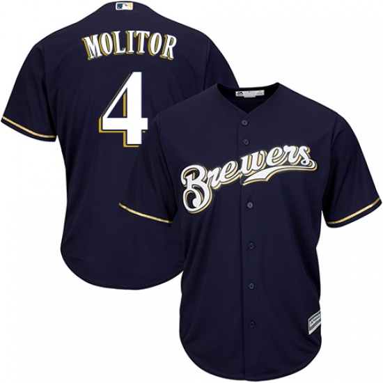 Youth Majestic Milwaukee Brewers #4 Paul Molitor Authentic Navy Blue Alternate Cool Base MLB Jersey - Ujersey