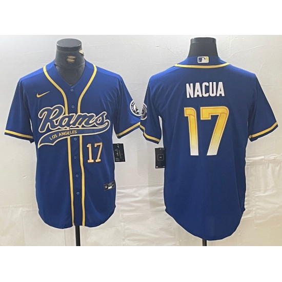 Men's Los Angeles Rams #17 Puka Nacua Number Royal With Cool Base Stitched Baseball Jersey - Ujersey