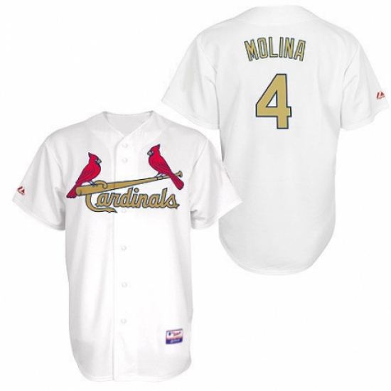 Men's Majestic St. Louis Cardinals #4 Yadier Molina Replica White Gold No. MLB Jersey - Ujersey