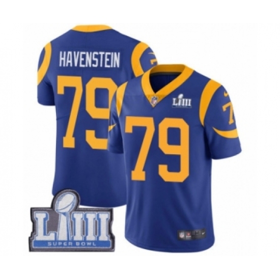 Men's Nike Los Angeles Rams #79 Rob Havenstein Royal Blue Alternate Vapor Untouchable Limited Player Super Bowl LIII Bound NFL Jersey - Ujersey
