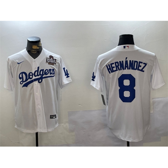Men's Los Angeles Dodgers #8 Enrique Hernández White 2024 World Series Cool Base Stitched Baseball Jersey - Ujersey