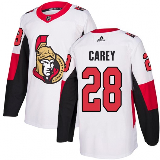 Youth Adidas Ottawa Senators #28 Paul Carey Authentic White Away NHL Jersey - Ujersey