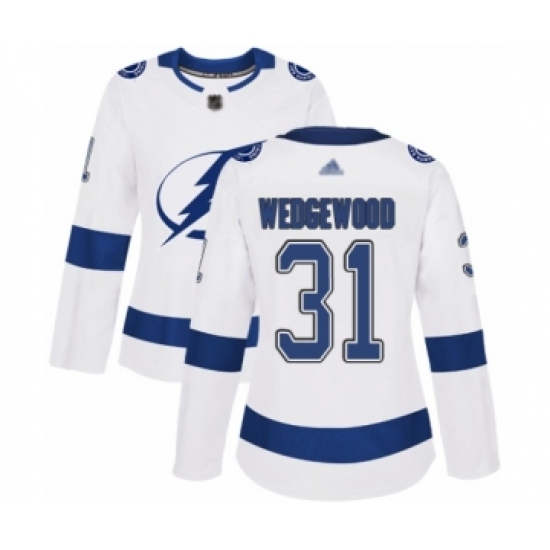 Women's Tampa Bay Lightning #31 Scott Wedgewood Authentic White Away Hockey Jersey - Ujersey