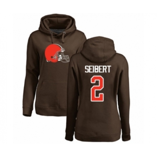 Football Women's Cleveland Browns #2 Austin Seibert Brown Name & Number Logo Pullover Hoodie - Ujersey