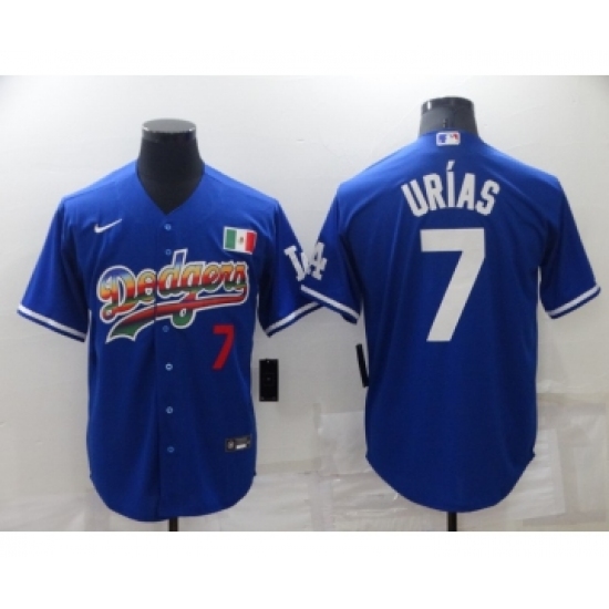 Men's Los Angeles Dodgers #7 Julio Urias Blue With Red Stitched MLB Cool Base Nike Fashion Jersey - Ujersey