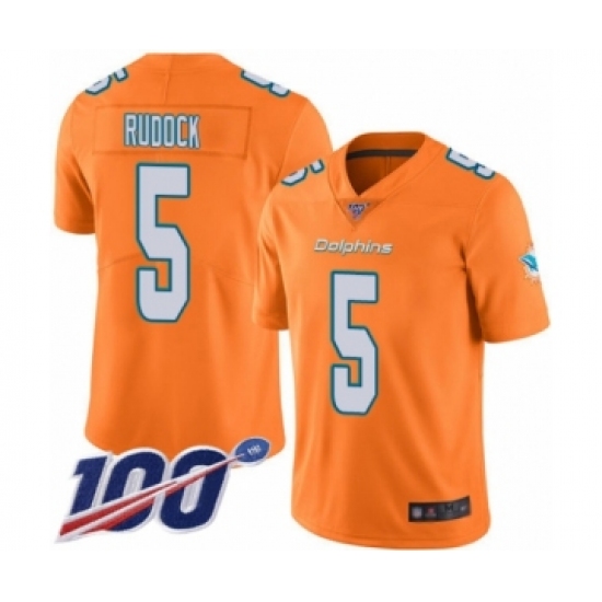 Men's Miami Dolphins #5 Jake Rudock Limited Orange Rush Vapor Untouchable 100th Season Football Jersey - Ujersey