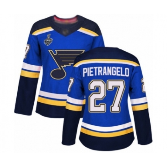 Women's St. Louis Blues #27 Alex Pietrangelo Authentic Royal Blue Home 2019 Stanley Cup Final Bound Hockey Jersey - Ujersey
