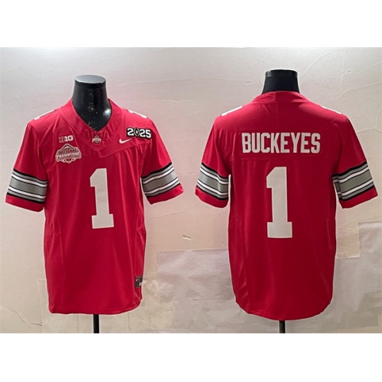 Men's Ohio State Buckeyes #1 Buckeyes Red 2025 CFP Final With National Champions F.U.S.E. Vapor Limited Stitched Football Jersey - Ujersey