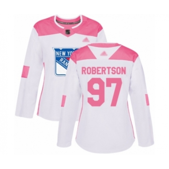 Women's New York Rangers #97 Matthew Robertson Authentic White Pink Fashion Hockey Jersey